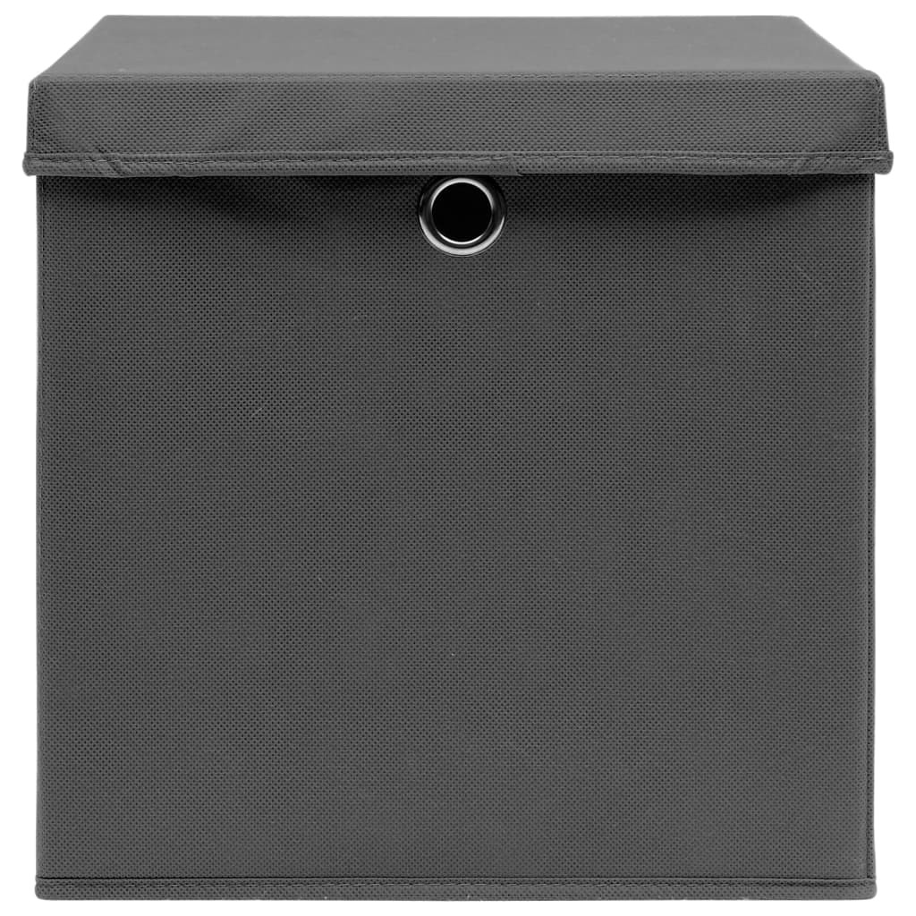 Storage Boxes with Covers 10 pcs 28x28x28 cm Grey